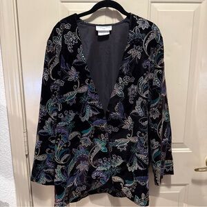 Casual Corner & Co Velvet Paisley Jacket Blazer Black Size M Made USA